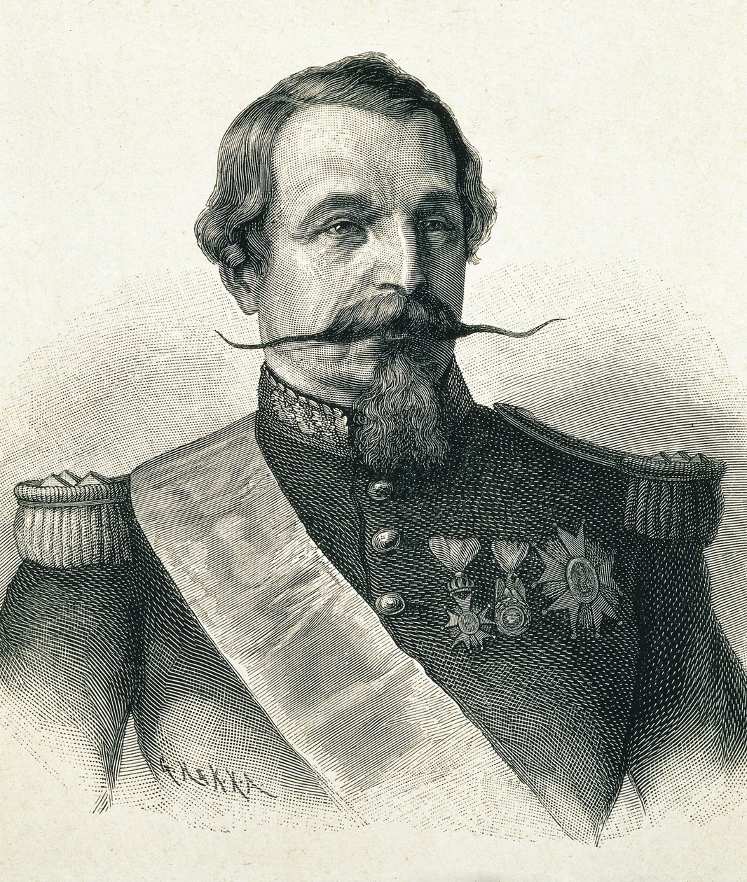 NAPOLEON III, Charles-Louis Napoleon Bonaparte (1808-1873). President i den andra republiken (1848-1852) och kejsare av Frankrike (1852-1870). Porträtt av Napoleon III. Gravyr. av Artist Unknown
