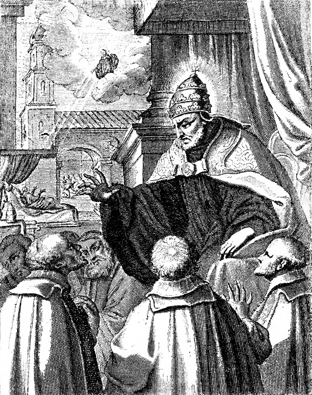 Påvliga delegater vid Michael I:s hov i Konstantinopel, Schismen 1054 (gravyr) av Artist Unknown