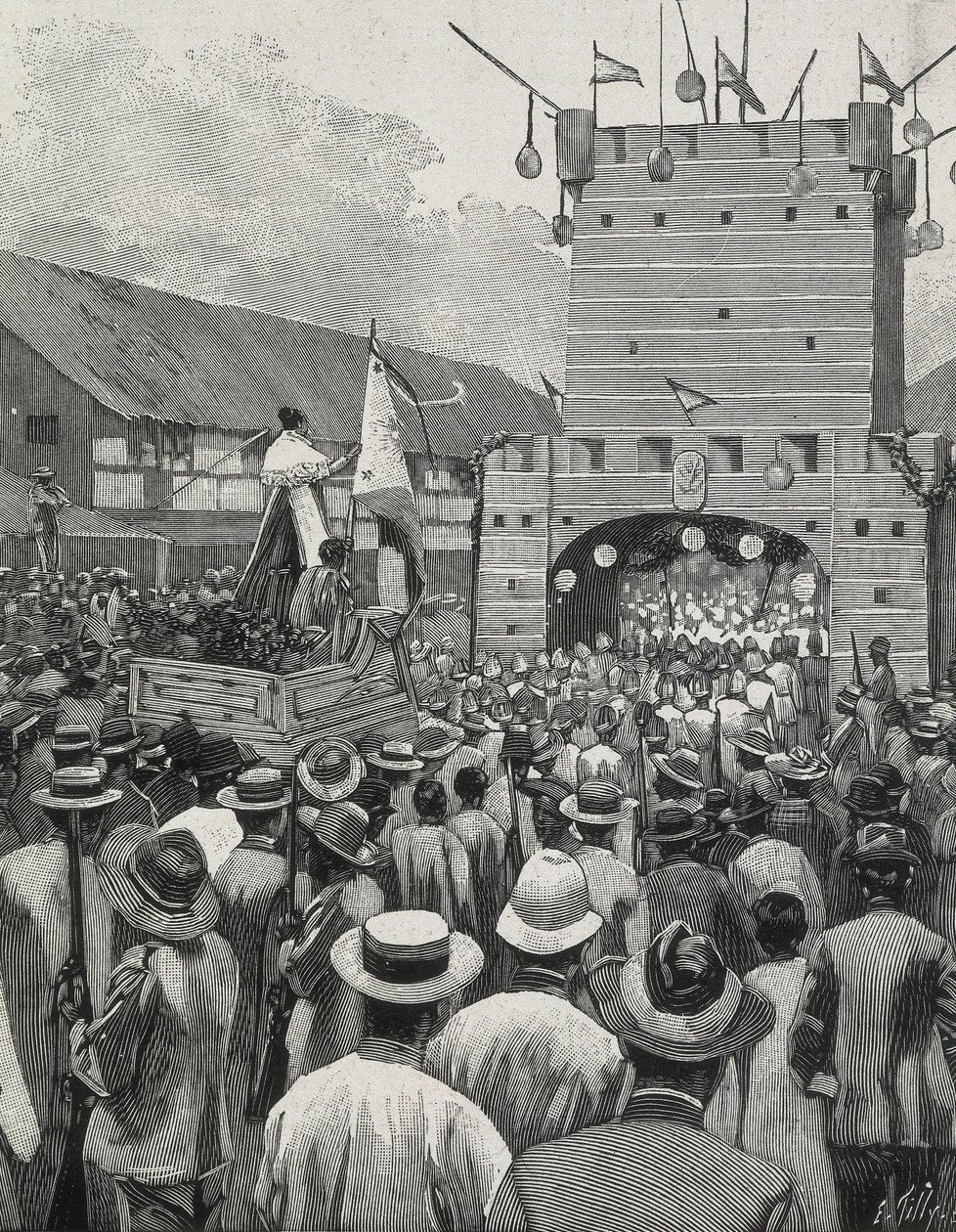 Filippinerna (1899). Protest i Manila. (gravyr) av Artist Unknown