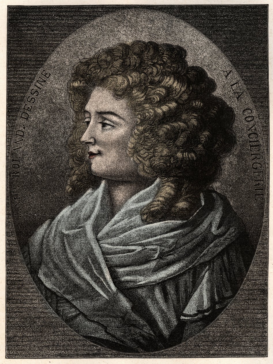Porträtt av Manon (Jeanne Marie) Roland Philipon dite Madame Roland (1754-1793) a la Concierge, medlem av Girondistfalangen under franska revolutionen - av Artist Unknown