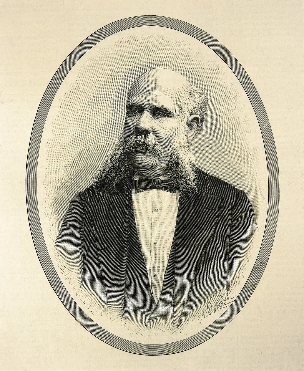 RIUS I TAULET, Francesc de Paula (1833-1889). Spansk jurist och politiker. Borgmästare i Barcelona och initiativtagare till världsutställningen i Barcelona 1888. Porträtt publicerat i "La Ilustracion Espanola y Americana" av A. Carretero. Gravyr. av Artist Unknown