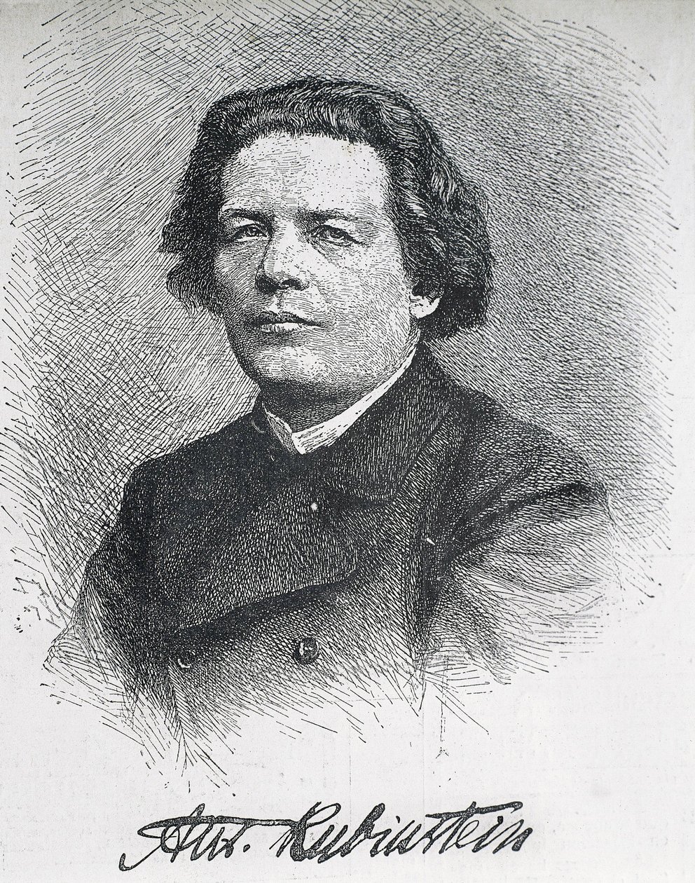 RUBINSTEIN, Anton Grigoryevich (1829-1894). Rysk kompositör och pianist. Signerat porträtt av Anton Rubinstein. Gravyr. av Artist Unknown