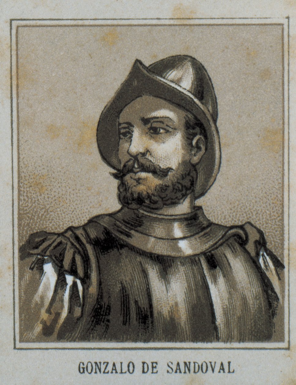 SANDOVAL, Gonzalo de (1497-1527). Spansk conquistador i Nya Spanien (Mexiko). Gravyr. av Artist Unknown