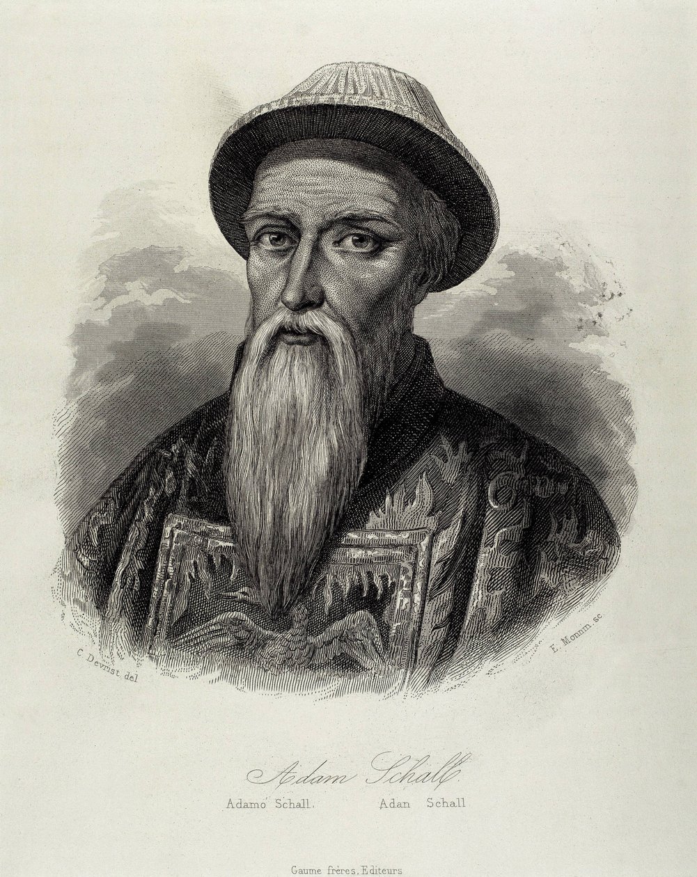 SCHALL VON BELL, Adam (1591-1661). Tysk jesuit och astronom. Han tillbringade större delen av sitt liv som missionär i Kina och blev rådgivare till Shunzhi-kejsaren av Qingdynastin. Gravyr. av Artist Unknown