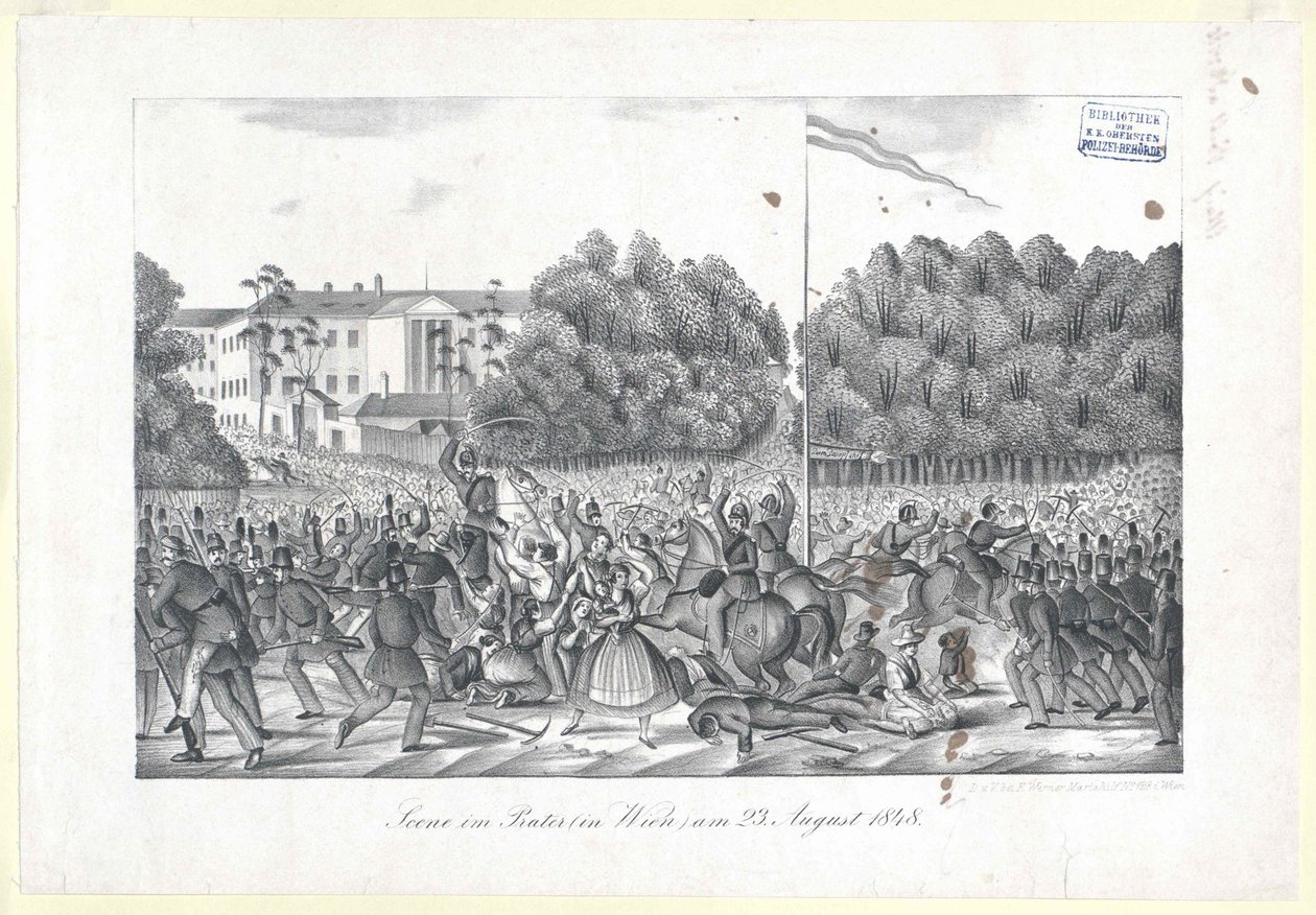 Scen på Prater (i Wien) kl. 23. augusti 1848 av Artist Unknown