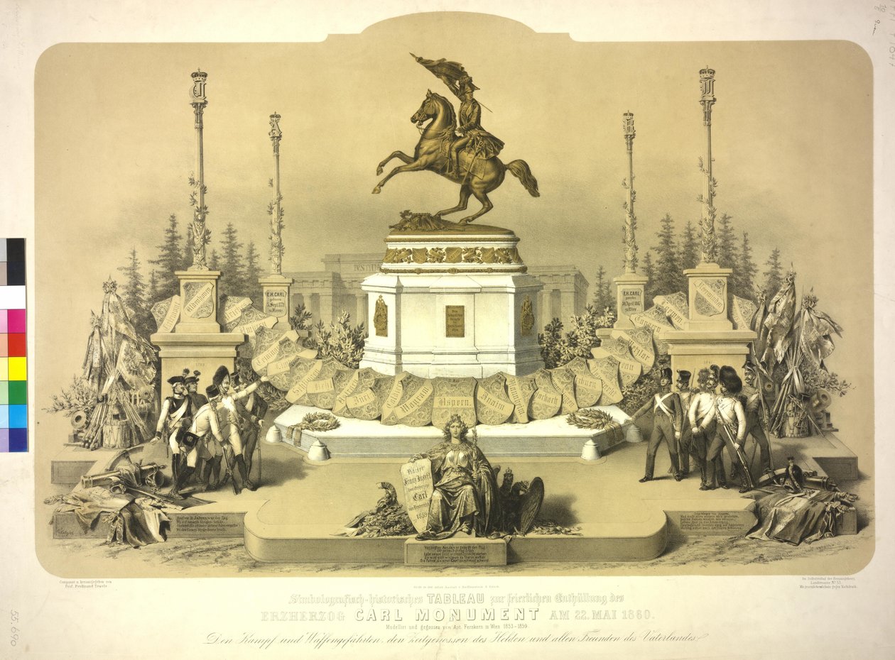 Symbolgrafisk historisk tablå till den högtidliga avtäckningen av ärkehertig Carls monument den 22. maj 1860 av Artist Unknown