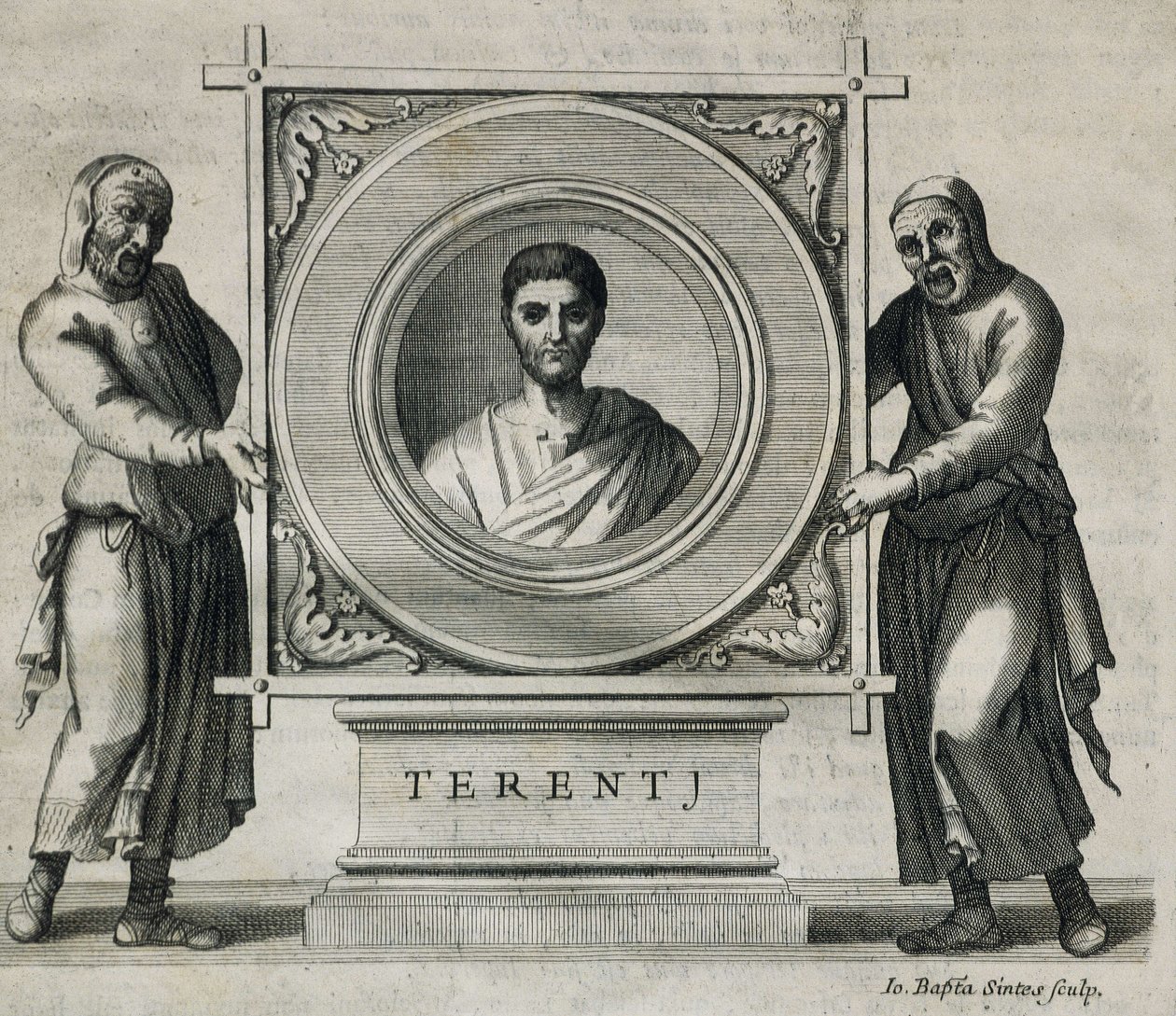 TERENCE, Publius Terentius Afer (190-154 f.Kr.). Dramatiker under den romerska republiken. Gravyr. 1736. Gravyr av Artist Unknown