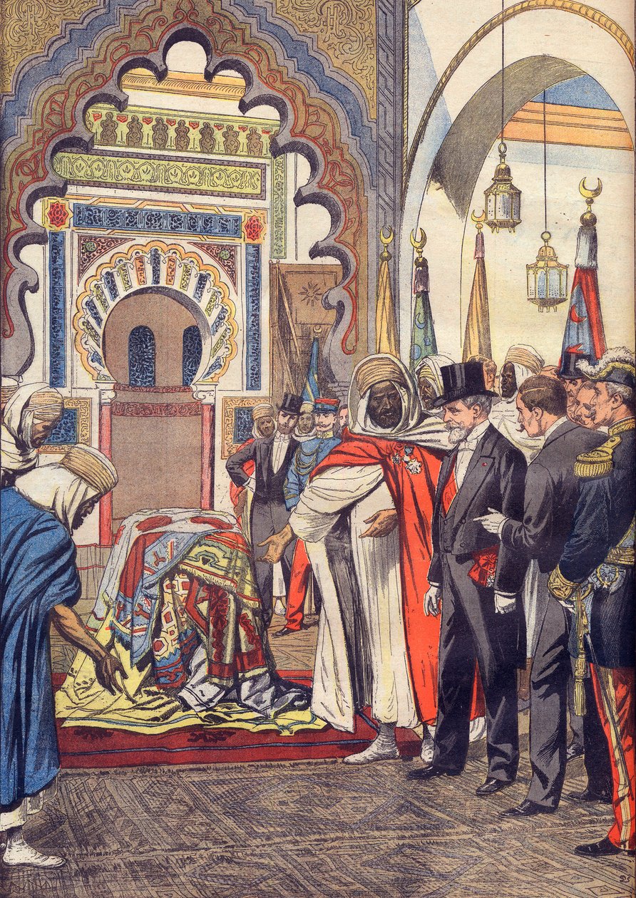 Franska republikens president Emile Loubet besöker Sidi Bou Medine-moskén i Tlemcen, Algeriet av Artist Unknown