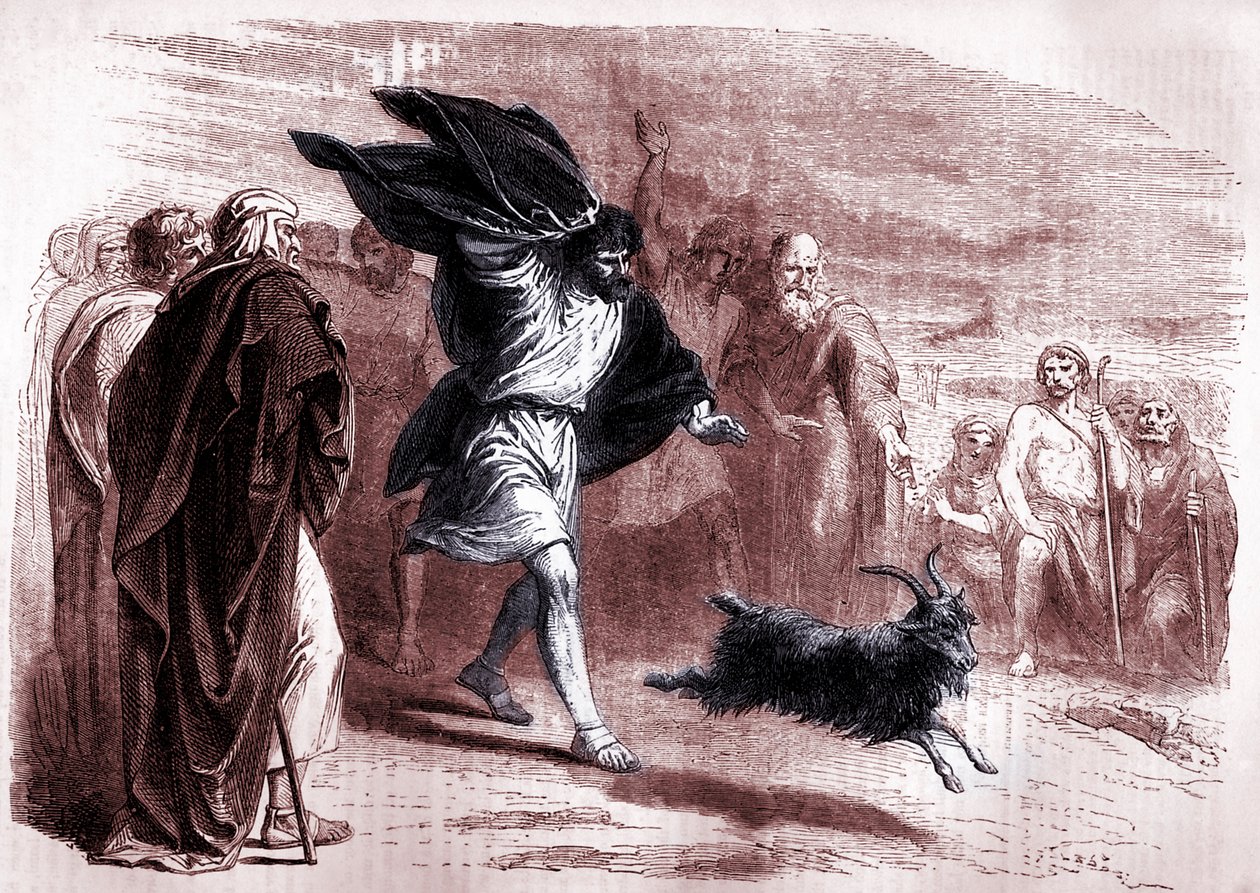 Syndabocken som sändes ut i vildmarken för Azazel, Tredje Moseboken, kap. XVI (tryck) av Artist Unknown