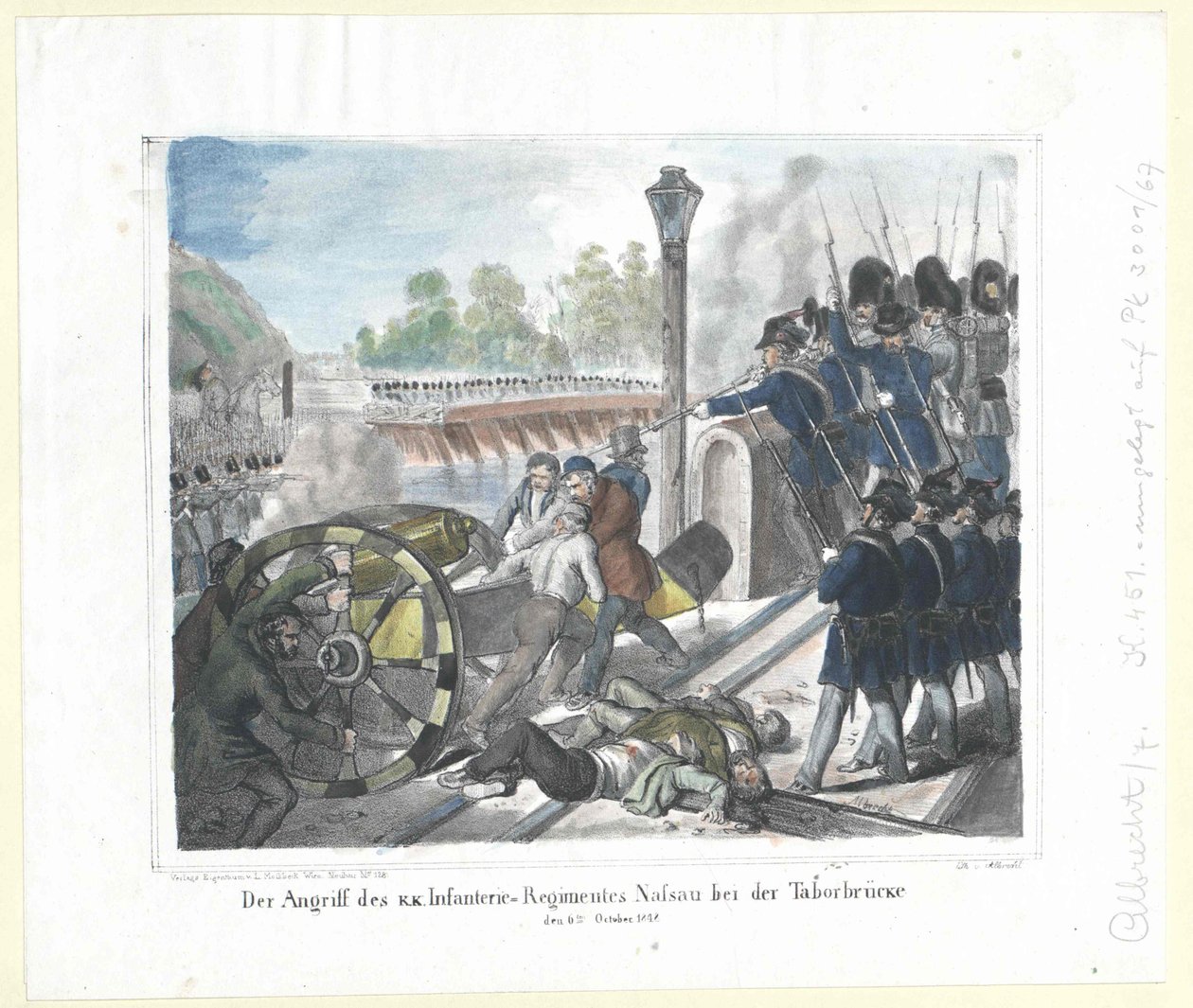 Attacken av k. k. Infanteriregementet Nassau vid Taborbron (Taborbruecke) den 6 oktober 1848 av Artist Unknown