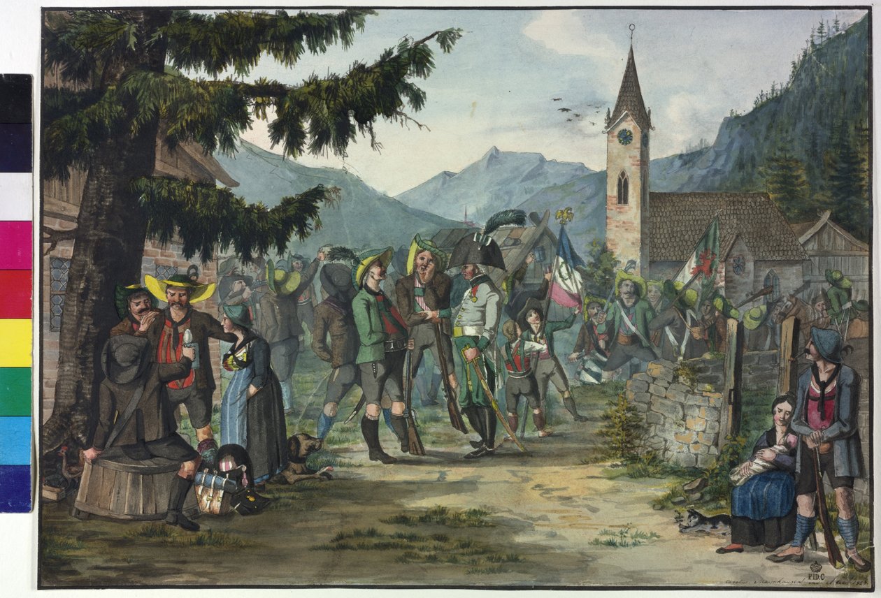 Böndernas erövringslystna återkomst baserad på en kamp mot fransmännen av Artist Unknown