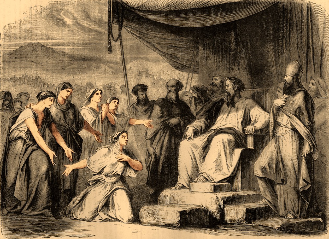 Zelophehads döttrar inför Moses (tryck) av Artist Unknown
