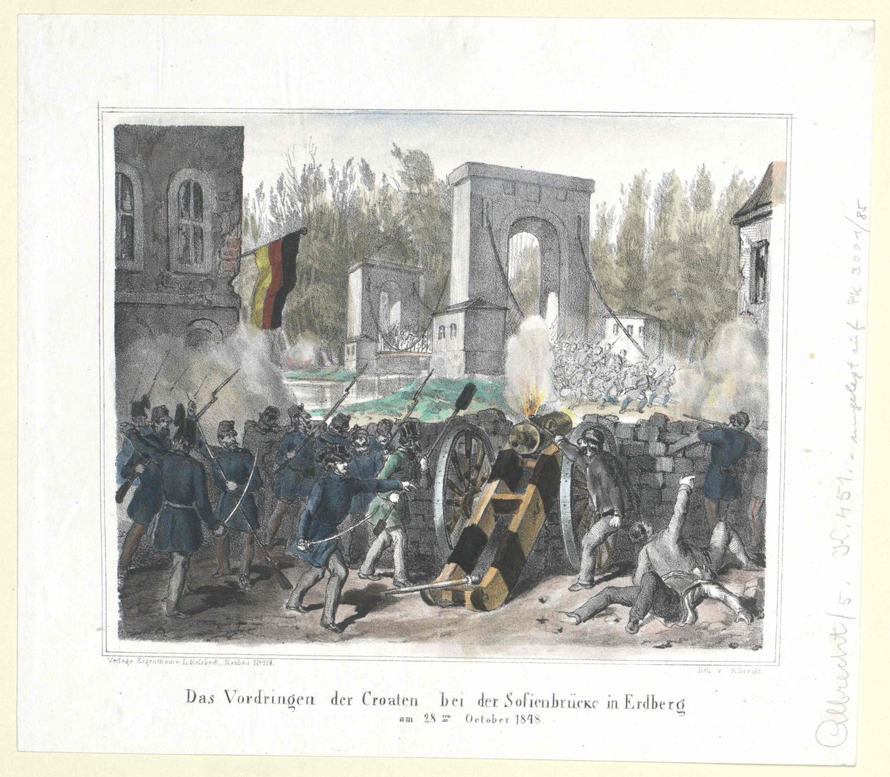 Kroaternas intrång vid Sofienbrücke i Erdberg den 28 oktober 1848 av Artist Unknown