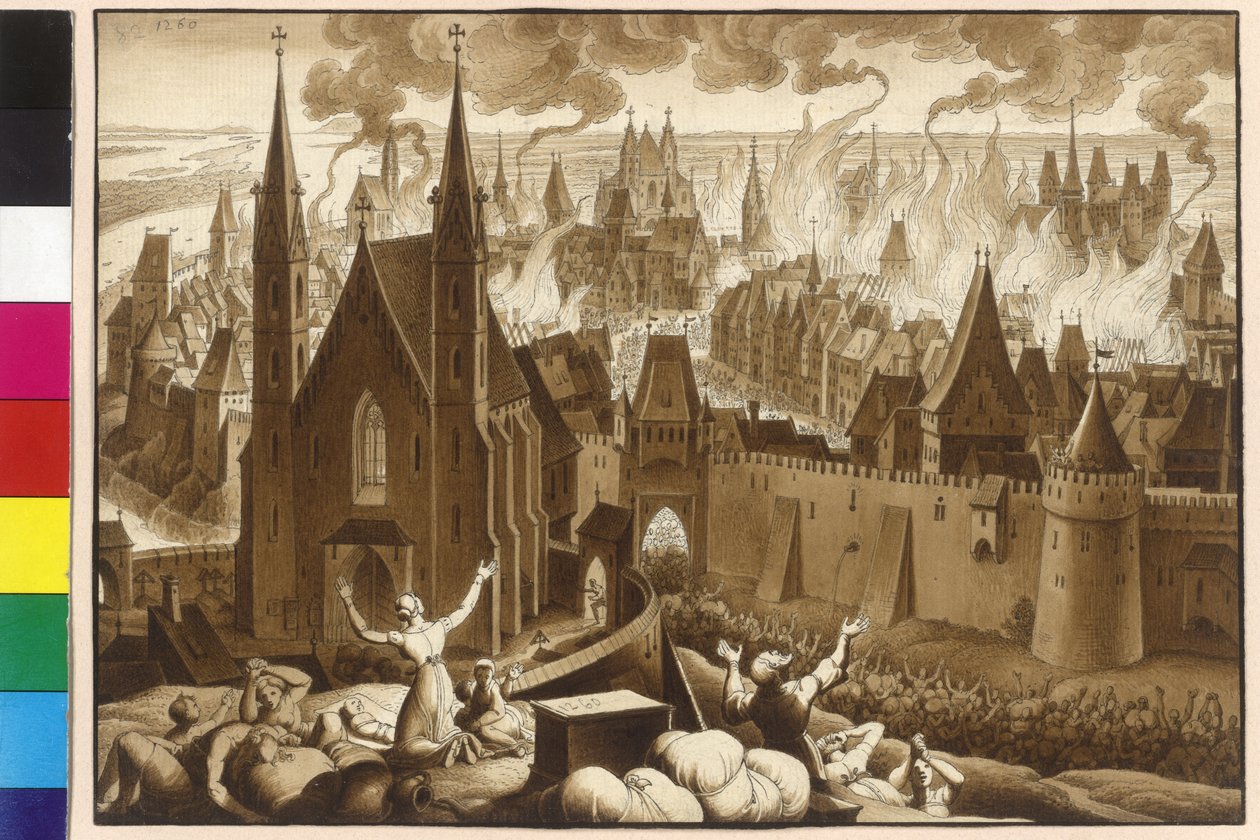 Den oerhörda branden i Wien mellan kung Ottokar på 1260-talet och av Artist Unknown
