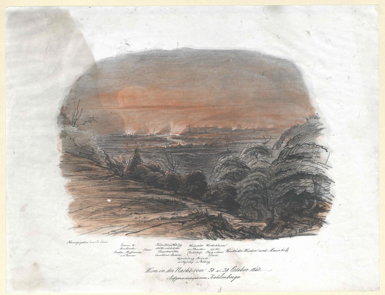 Wien natten mellan den 28 och 29 oktober 1848. Oktober 1848. rekord från Kahlenberge (topp) av Artist Unknown