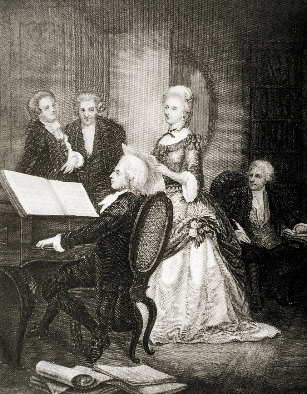 Wolfgang Amadeus Mozart ackompanjerar på piano till sopranen Caterina Cavalieri. av Artist Unknown