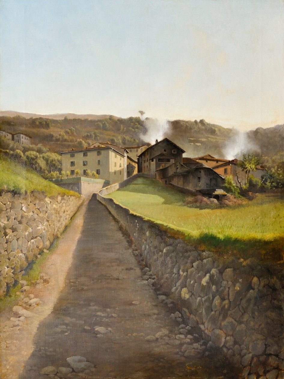 By med väg och hus, ca 85 (olja på duk) av Arturo Faldi