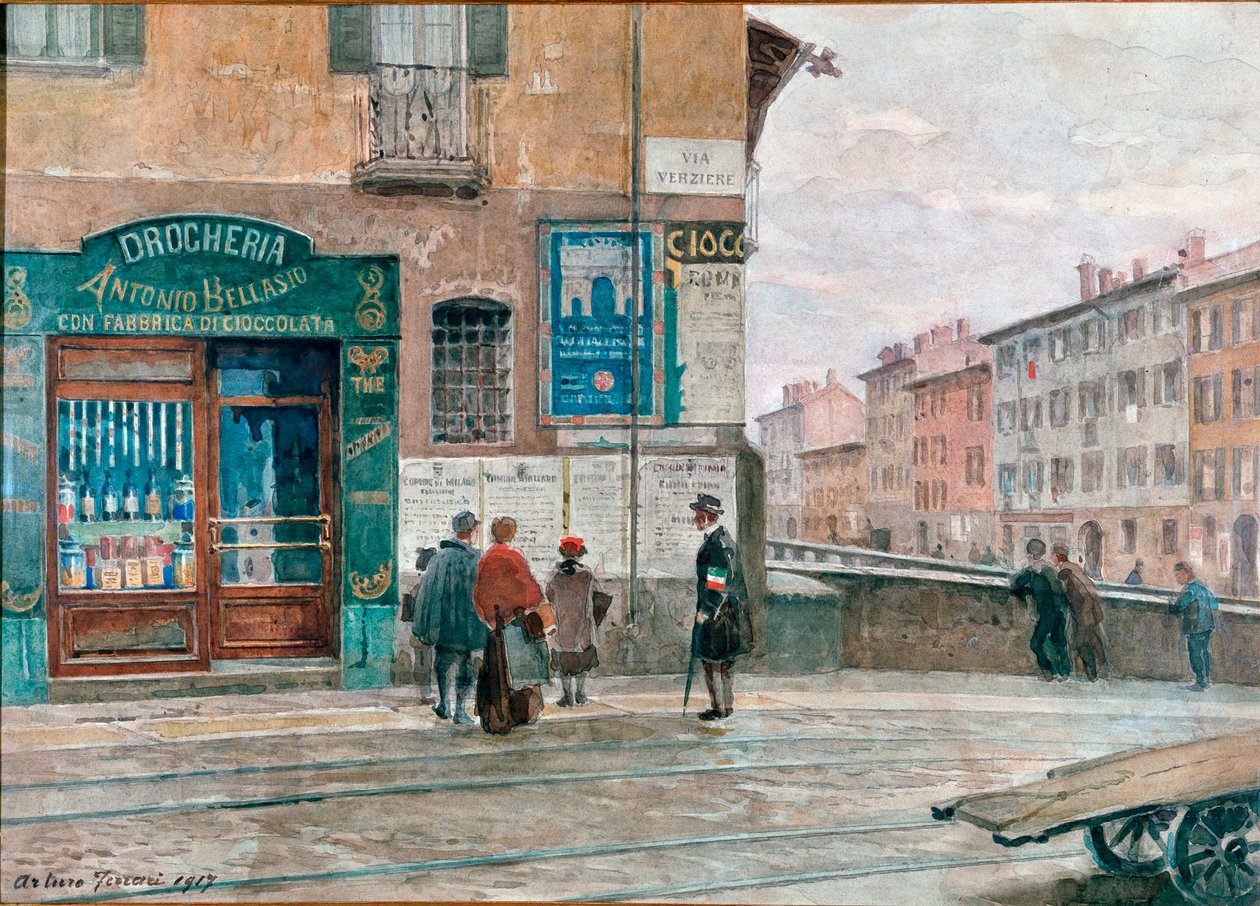 Milano, utsikt från bron Porta Vittoria (Verziere) Akvarell av Arturo Ferrari (1861-1932) 1917 Milano, Milanos museum av Arturo Ferrari
