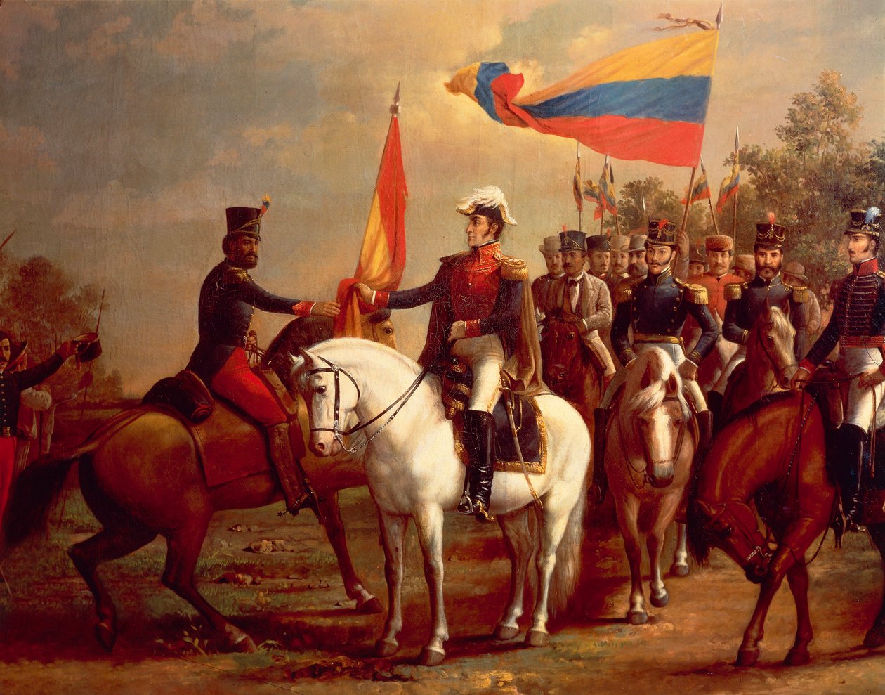 Simon Bolivar hedrar flaggan efter slaget vid Carabobo, 24 juni av Arturo Michelena