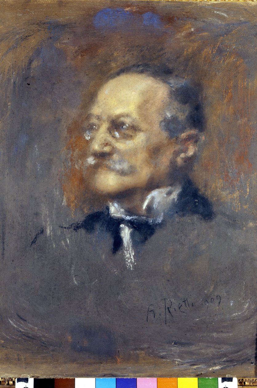 porträtt av Arrigo (eller Enrico) Boito (1842-1918), italiensk kompositör och författare. (Pastel de Rietti). av Arturo Rietti