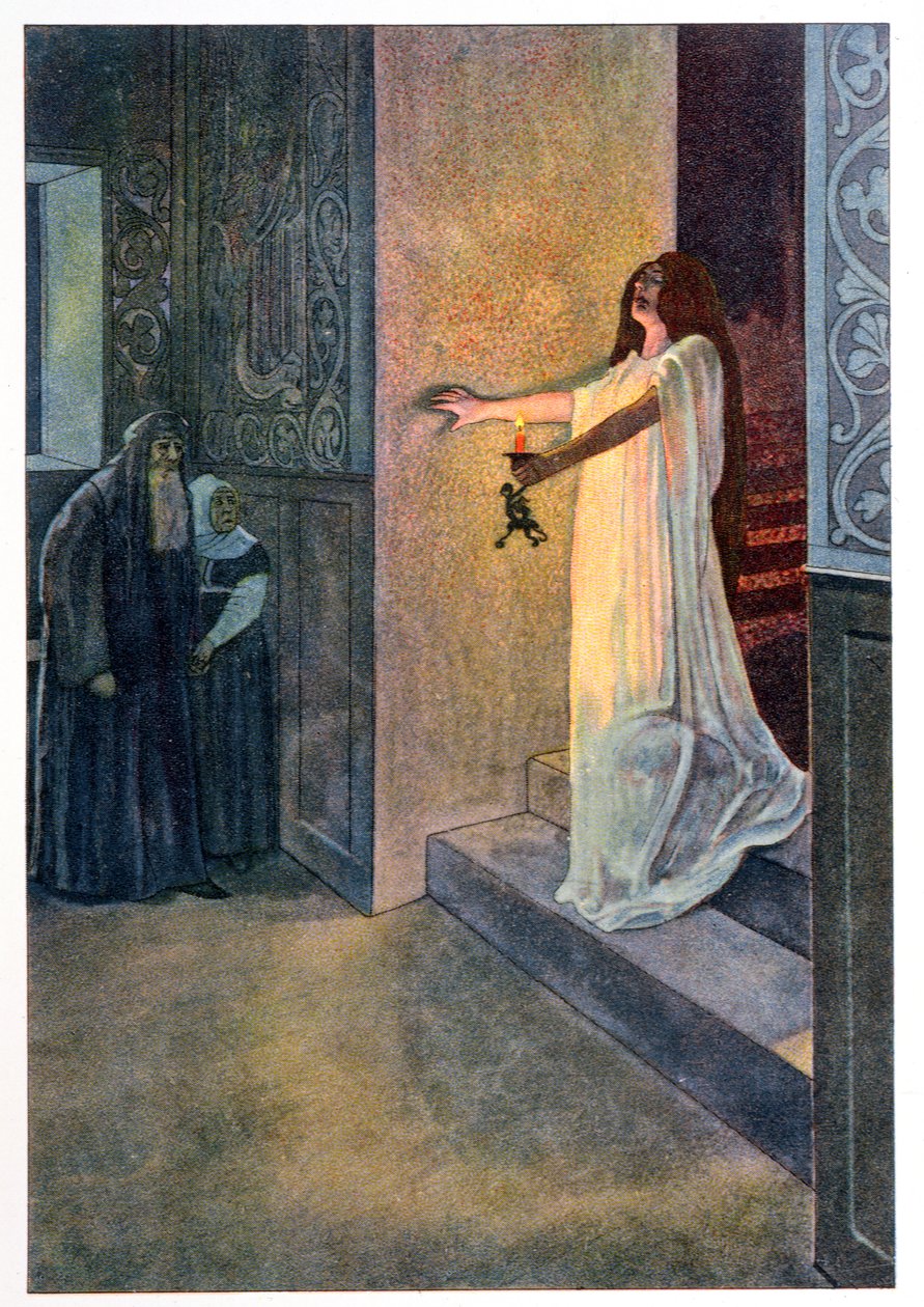 Lady Macbeth som går i sömnen, illustration från "Macbeth" av William Shakespeare (1564-1616) ca 1900 av Artus Scheiner