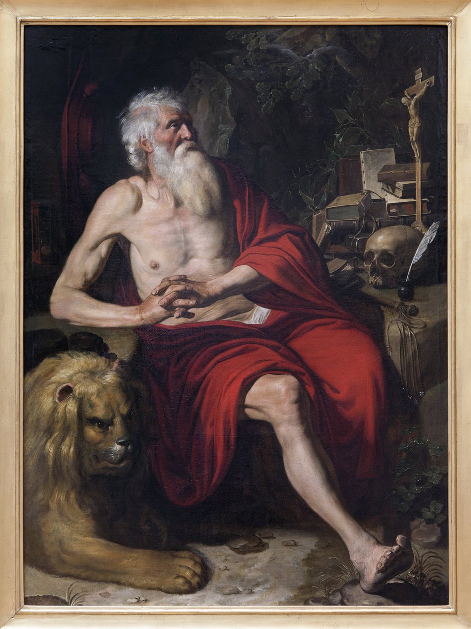 Sankt Hieronymus mediterar, målning tillskriven Artus Wolffort (1581-1641). Fotografi, KIM Youngtae, Lyon, Musee des Beaux Arts de Lyon. av Artus Wolfaerts or Wolffort