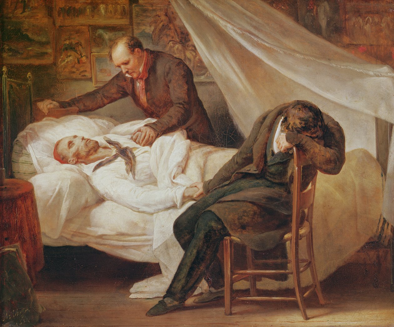 Theodore Géricaults död, med sina vänner överste Bro de Comeres och målaren Pierre-Joseph Dedreux-Dorcy, 1824 av Ary Scheffer