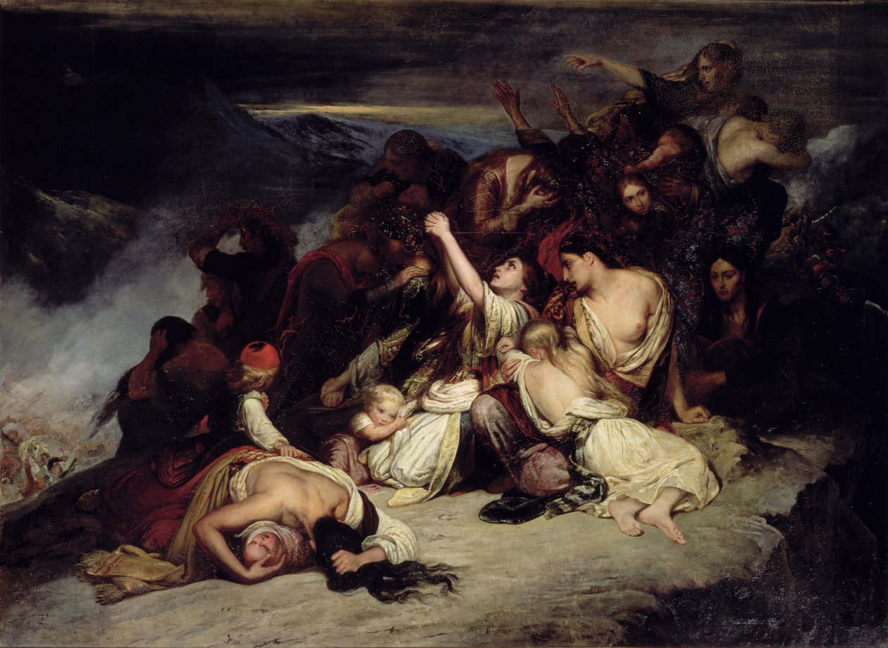 De förtvivlade kvinnorna i Rumili, som ser sina män besegrades av trupperna från Ali Pasha, "Lejonet av Janina", kastar sig från klipporna 1803 av Ary Scheffer