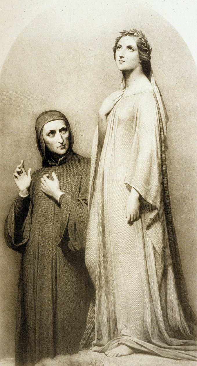 Dante och Beatrice (gravyr) av Ary (after) Scheffer