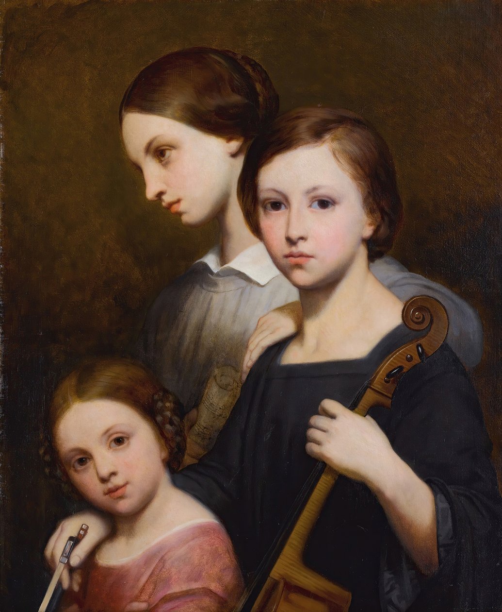 Porträtt av René, Cécile och Louise Franchomme. av Ary Scheffer