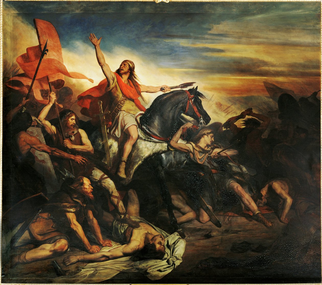 Slaget vid Tolbiac mellan alamanerna och frankerna av Siegbert ... (målning på duk) av Ary Scheffer