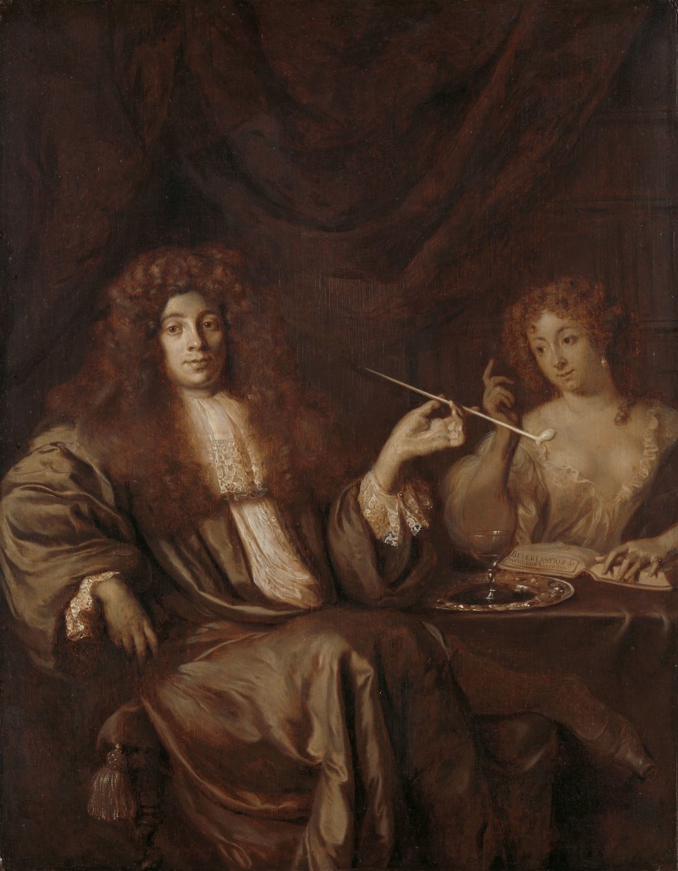 Porträtt av Hadriaan Beverland med en prostituerad Adriaan van Beverland, författare av teologiska verk och satiriker, med en prostituerad av Ary de Vois (attributed to)