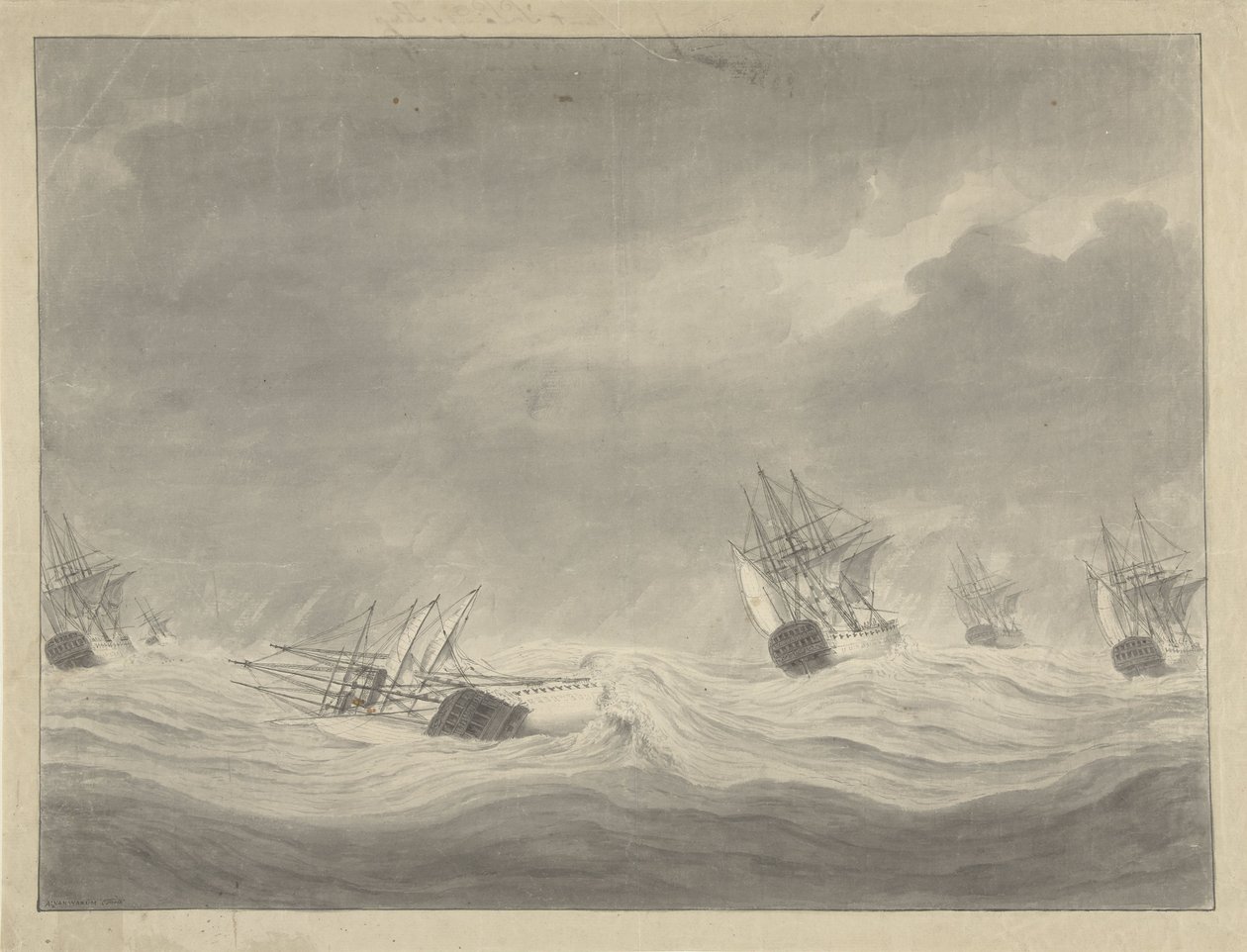 Förlisningen av fartyget De Unie under kapten Graaf van Welderen i Nordsjön, 19 oktober 1782 av Ary van Wanum