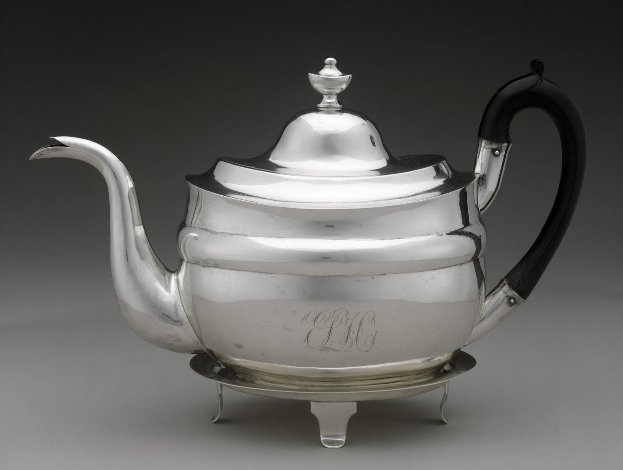 Tekanna med lock och stativ, ca 1798-1812 (silver) av Asa Whitney