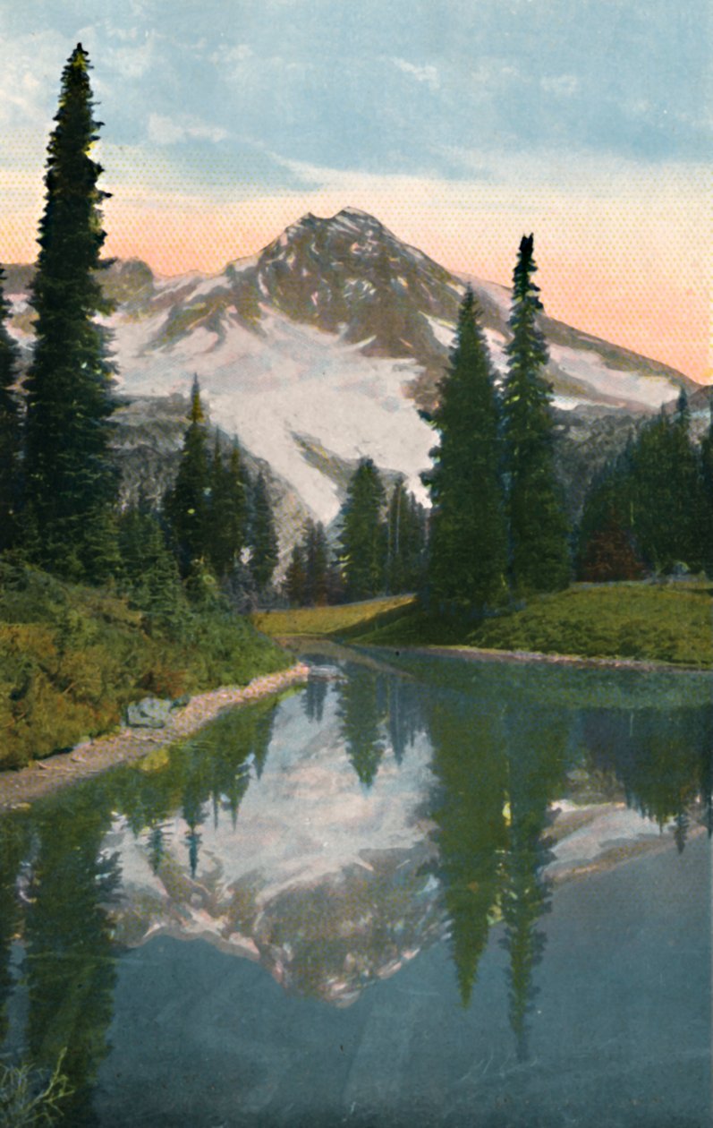 Mount Rainier och Reflection Lake, c1916 av Asahel Curtis