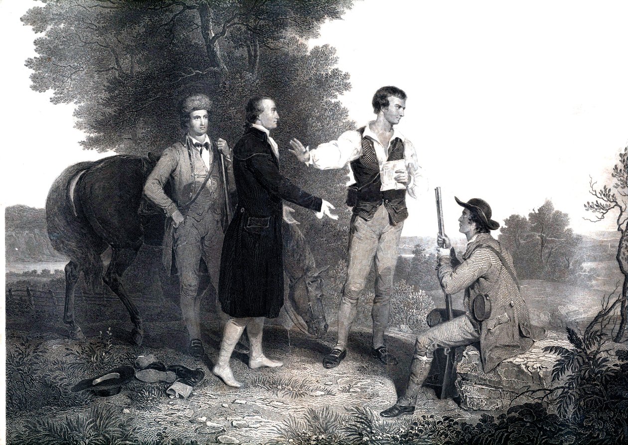 Fångandet av brittisk av brittisk spion major John Andre (gravyr) av Asher Brown (after) Durand
