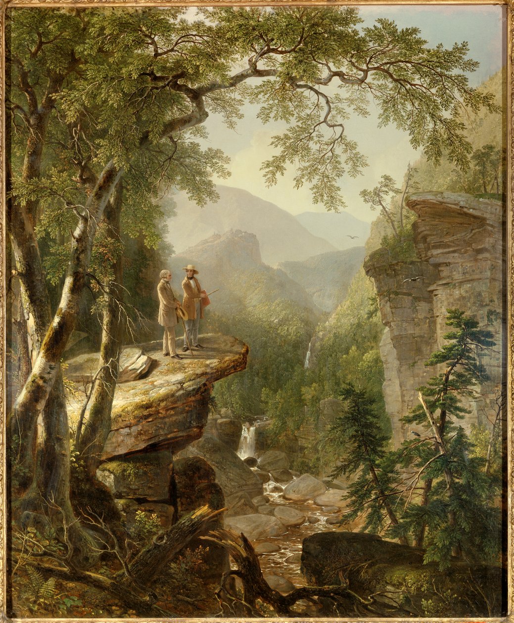 Andens brödraskap Målaren Thomas Cole (1801-1848) och poeten William Cullen Bryant (1794-1878) samverkar i ett romantiskt landskap. Målning av Asher Durand (1796-1886) 1849 Privat samling - Kindred Spirits. Hudsonflodens stora konstnär av Asher Brown Durand