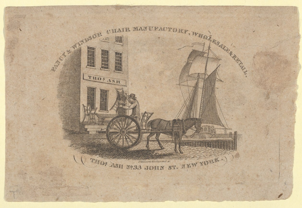 Fancy & Windsor Chair Manufactory, grossist och detaljhandel, Thomas Ash, No. 33 John Street, New..., 1817 av Asher Brown Durand