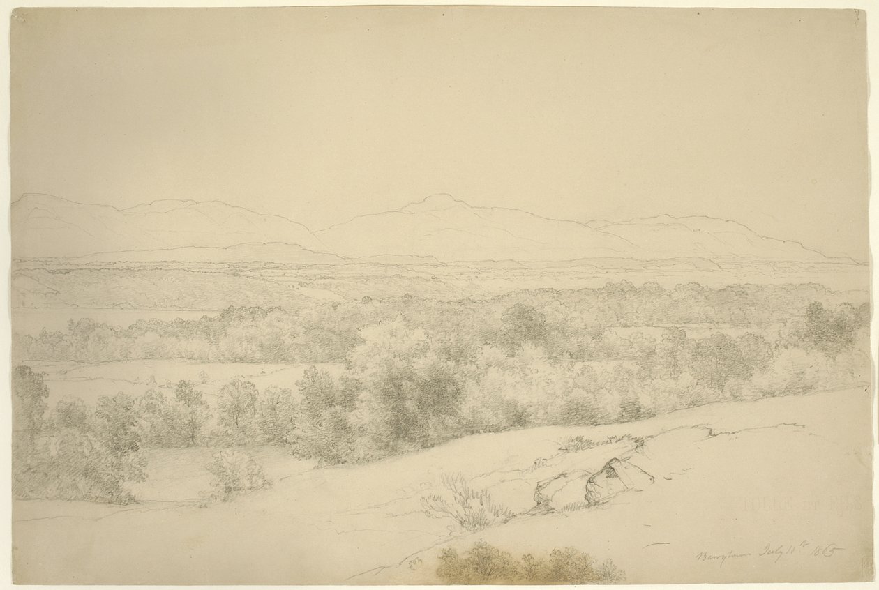 Landskap, Barrytown, New York, 1865 (grafit med stumpning på brunt papper) av Asher Brown Durand