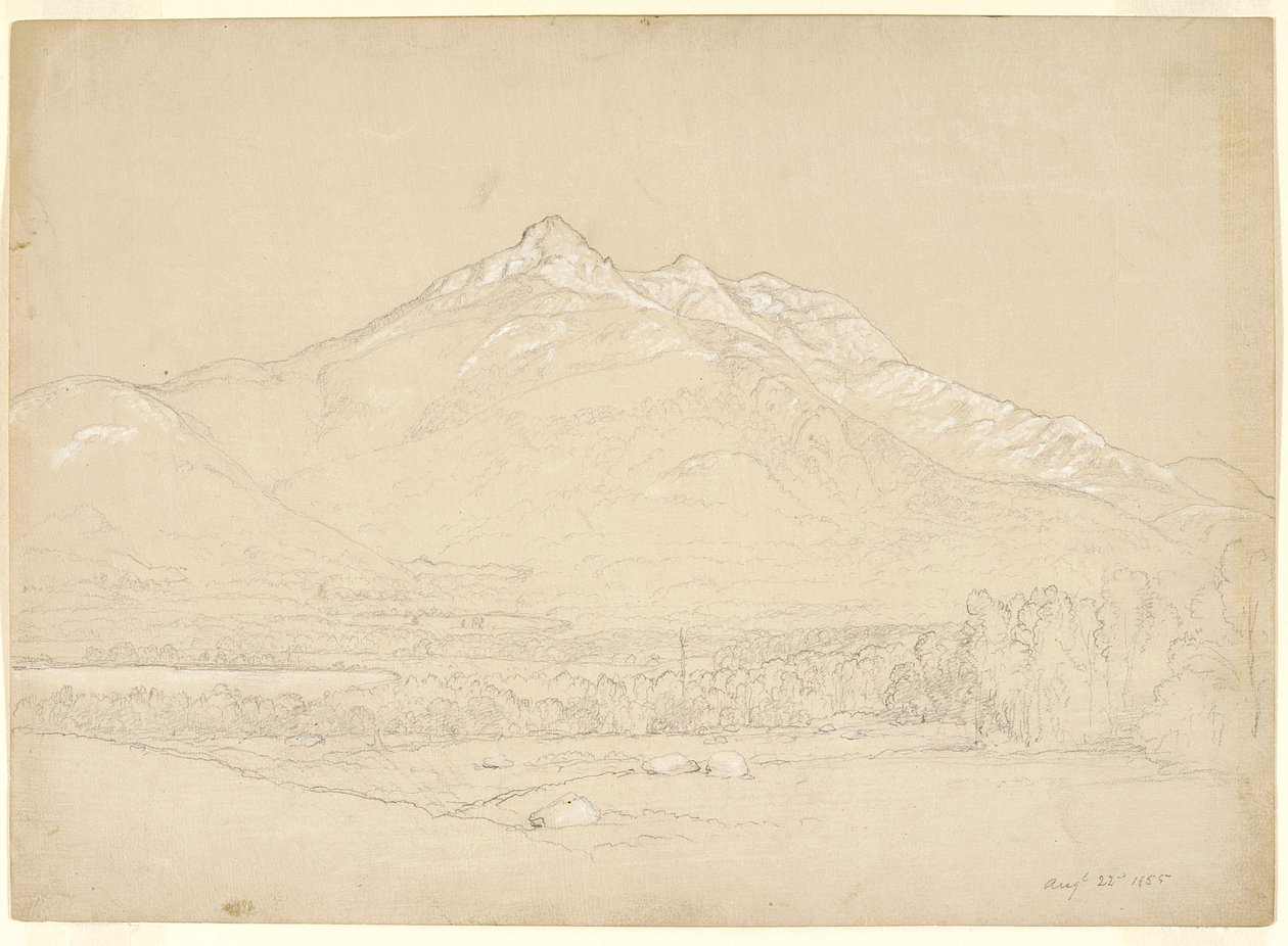 Mount Chocorua, New Hampshire, 1855 (grafit och vit gouache på preparerat beige papper) av Asher Brown Durand