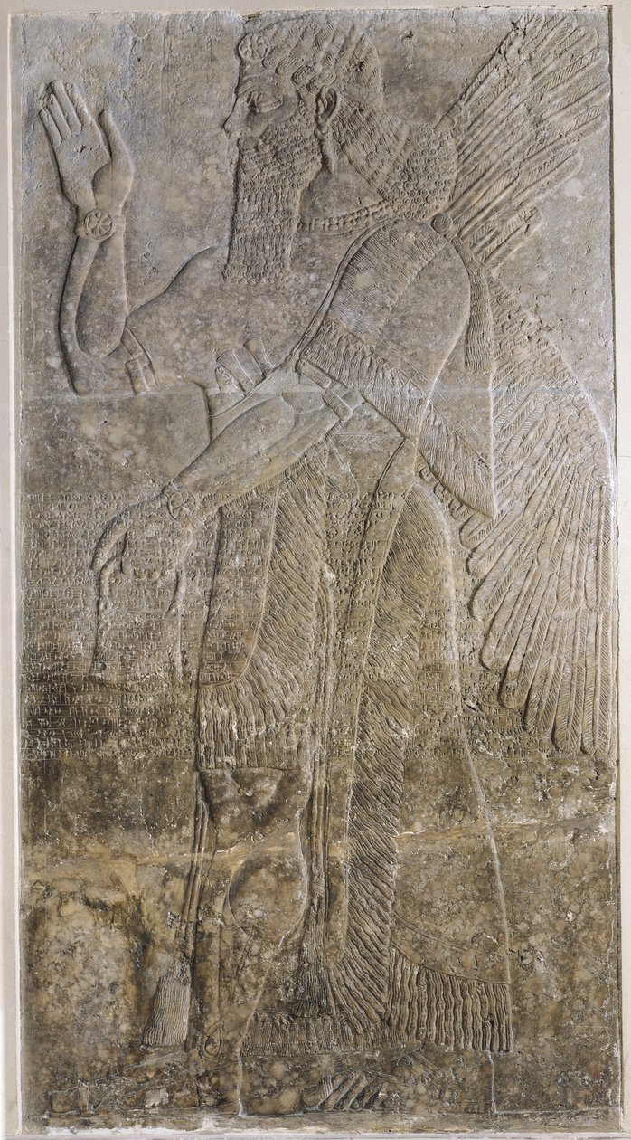 Relief föreställande en bevingad ande, från palatset i Nimrud (Kalah) (gips) av Assyrian