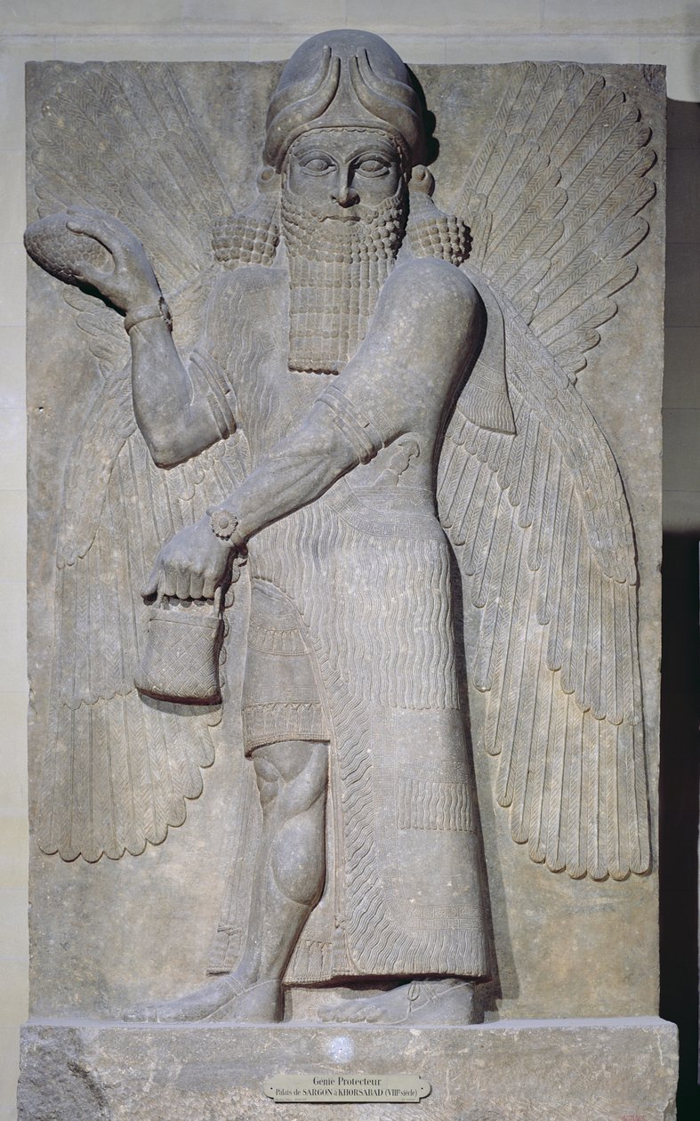 Relief föreställande en bevingad ande, från Palace of Sargon II i Khorsabad, Irak av Assyrian