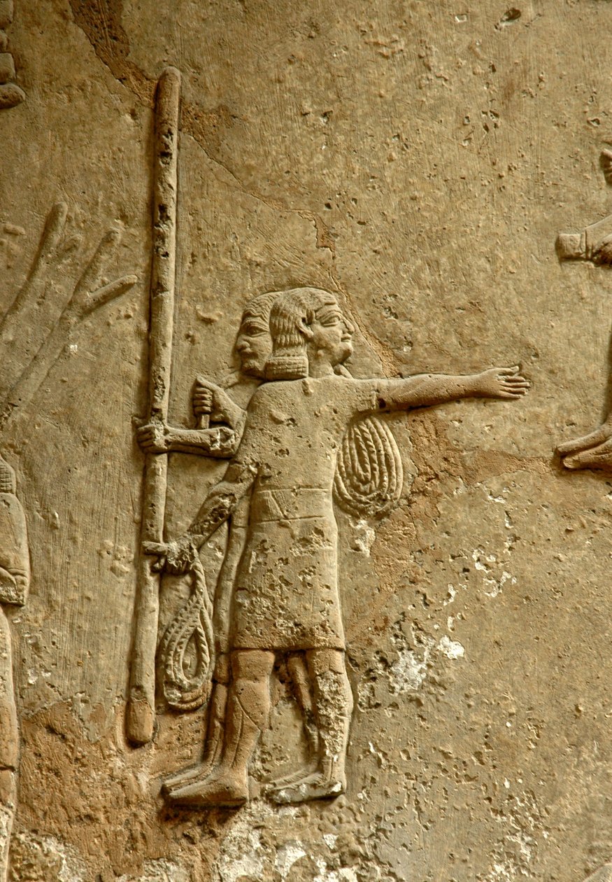 Relief föreställande en byggarbetsplats, Ashurbanipals palats, Nineve, c.645 f.Kr. av Assyrian