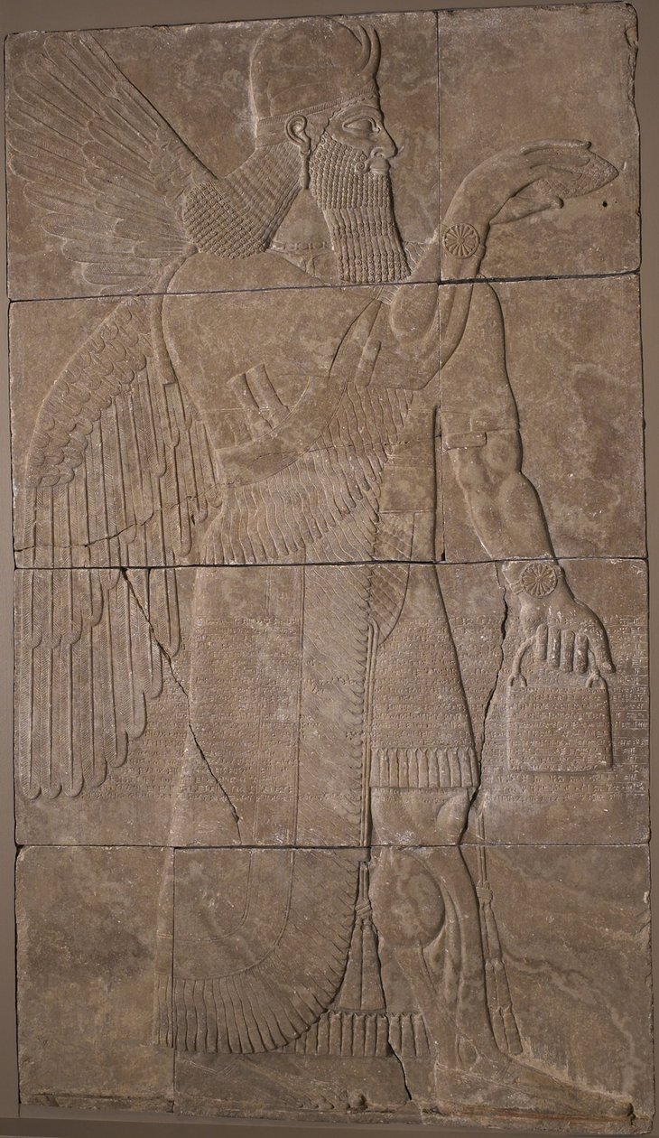 Relief med bevingat geni, 883-59 f.Kr. (alabaster) av Assyrian