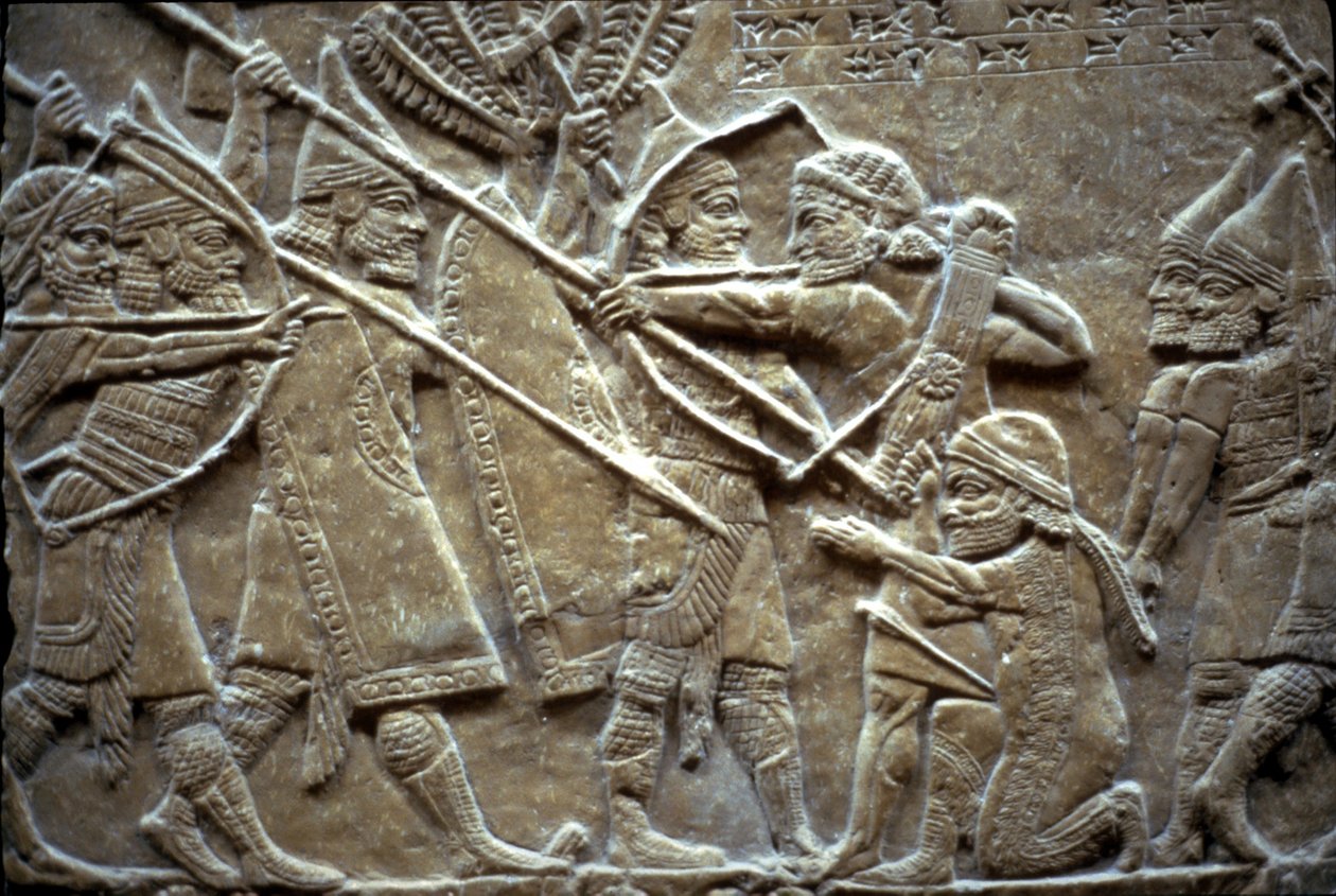 Ashurbanipal vid slaget vid Til-Tuba, 650-620 f.Kr av Assyrian