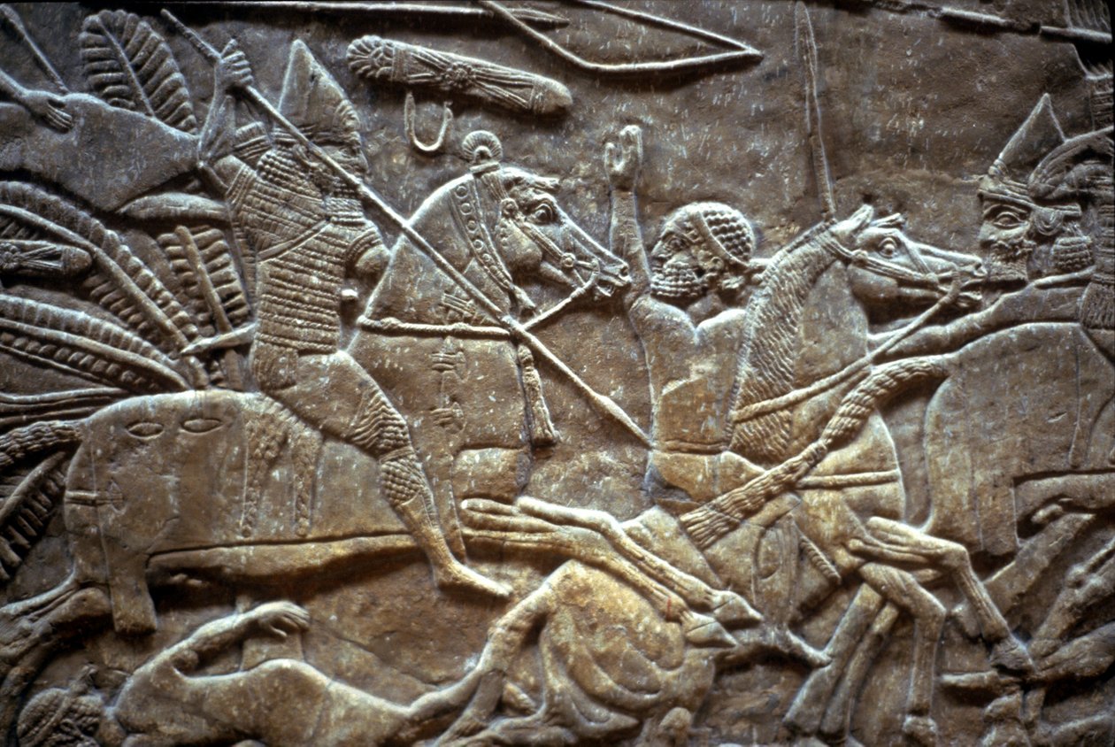 Ashurbanipal vid slaget vid Til-Tuba, 650-620 f.Kr av Assyrian