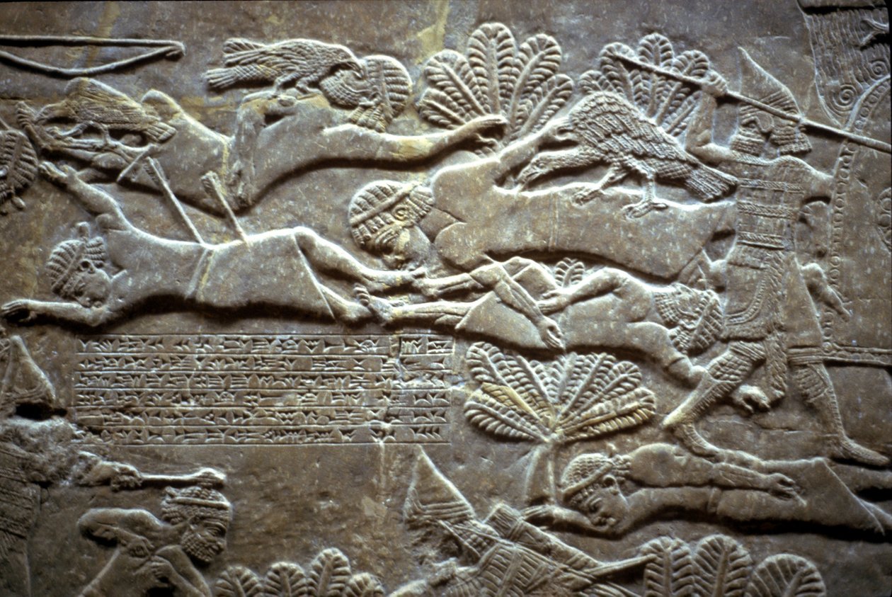 Ashurbanipal vid slaget vid Til-Tuba, 650-620 f.Kr av Assyrian
