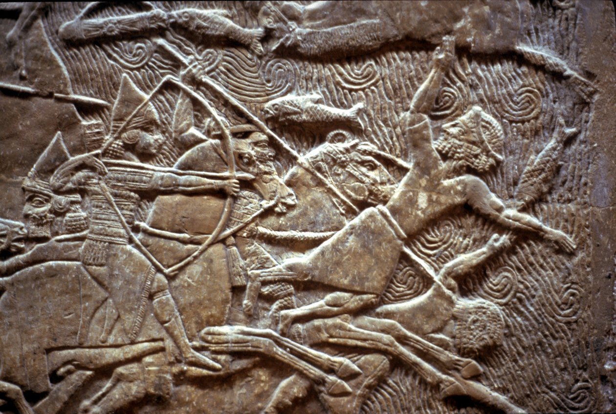 Ashurbanipal vid slaget vid Til-Tuba, 650-620 f.Kr av Assyrian