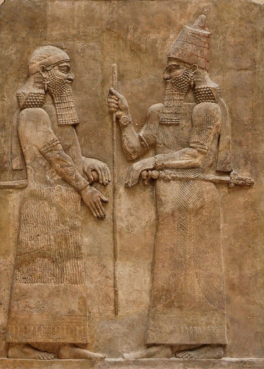 Sargon II och dignitär, relief från kung Sargons palats i Khorsabad, c.716-713 f.Kr. av Assyrian