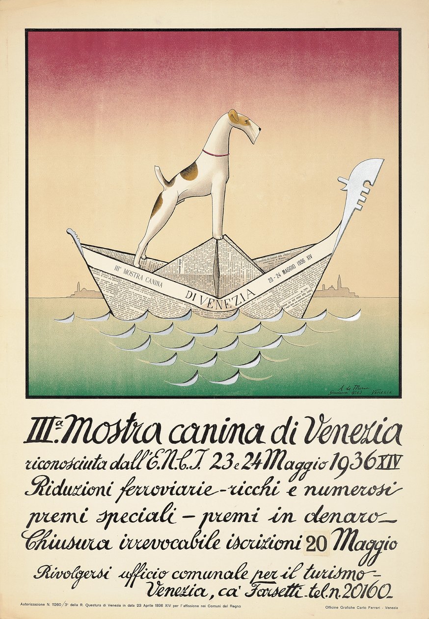 Affisch som annonserar en hundutställning i Venedig av Astolfo De Maria